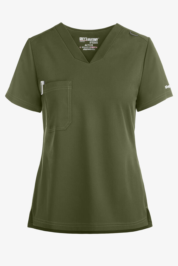 Grey's Anatomy by Barco Spandex STRETCH Bree Women's 1-Pocket Tuck In Scrub Top - Olive - 1