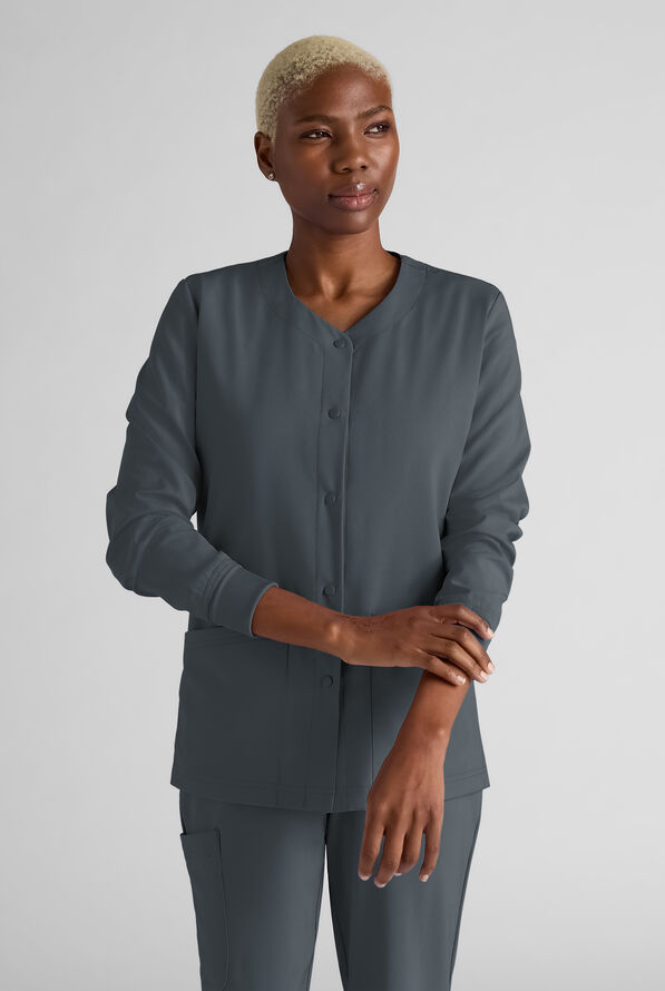 Chaqueta médica Easy STRETCH con botones a presión y 3 bolsillos para mujer - Pewter - 1