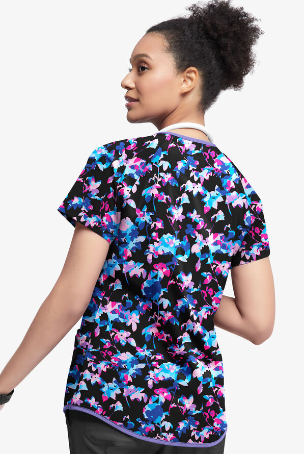 Tafford Active Morning Garden Onyx Women's 4-Pocket Raglan Print Scrub Top - null - 2
