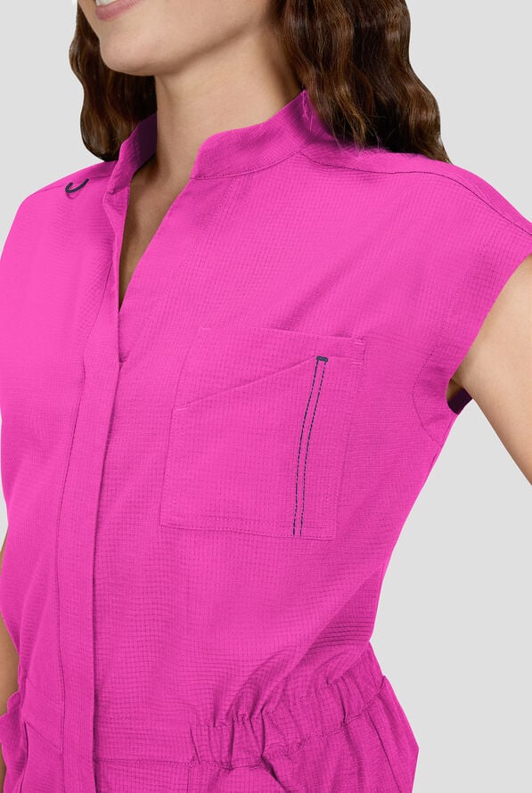 koi Solis Anja Women's 9-Pocket STRETCH Zip Front Dolman Sleeve Scrub Jumpsuit - Hibiscus - 2