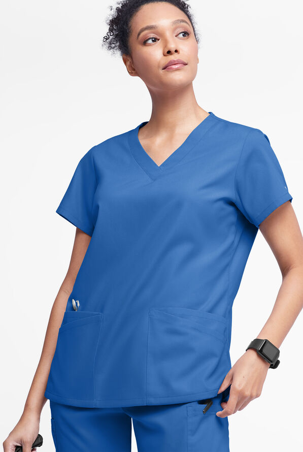 Blusa médica Butter-Soft Originals con cuello en V y 6 bolsillos para mujer - Royal - 2
