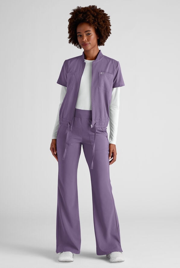 Easy STRETCH Nika Women's Zip Front Scrub Top– 2-Piece Jumpsuit Top - Purple Dusk - 6