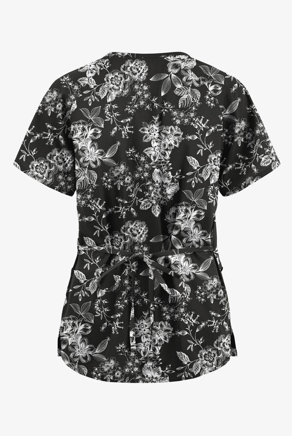 Blusa médica estampada Butter-Soft Originals Bark Park Royal estilo cruzado con lazos y 3 bolsillos para mujer - null - 2