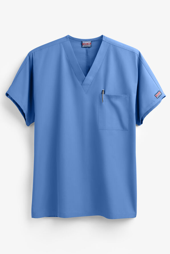 Cherokee Workwear Unisex 1-Pocket V-Neck Scrub Top - Ceil Blue - 1