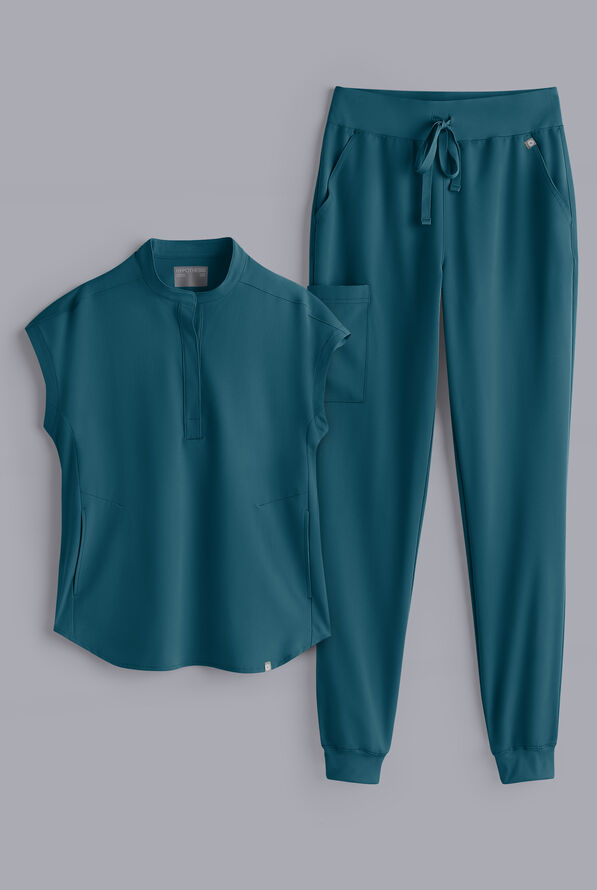 Conjunto de uniforme médico Hypothesis estilo jogger con mangas dolmán para mujer - Caribbean Blue - 1