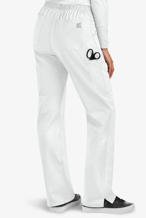 Butter-Soft STRETCH Women's 9-Pocket Drawstring with Back Elastic Scrub Pants - Tall - White - 2