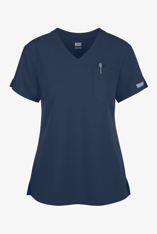 Med Couture Insight Women's 1-Pocket Tuck In V-Neck Scrub Top - Navy - 1