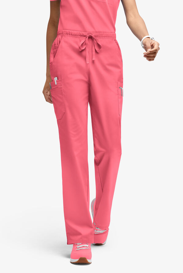 Butter-Soft STRETCH Women’s 10-Pocket Mid Rise Straight Leg Scrub Pant - Petite - Rouge Rose - 1