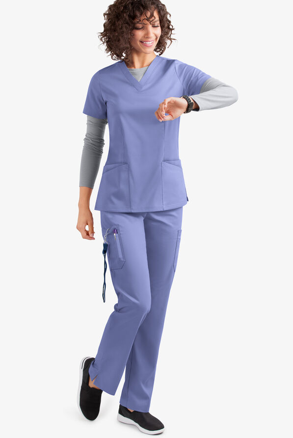 Pantalón médico UA Flex2 STRETCH petite estilo cargo con 7 bolsillos para mujer - Ceil Blue - 2