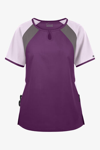 Butter-Soft Originals Women's 3-Pocket Keyhole Neck Tri-Colorblock Scrub Top