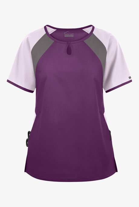 Butter-Soft Originals Women's 3-Pocket Keyhole Neck Tri-Colorblock Scrub Top