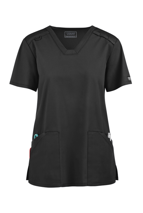 Blusa médica Cherokee Workwear Professionals Active con cuello en V y 4 bolsillos para mujer Exclusiva de UA