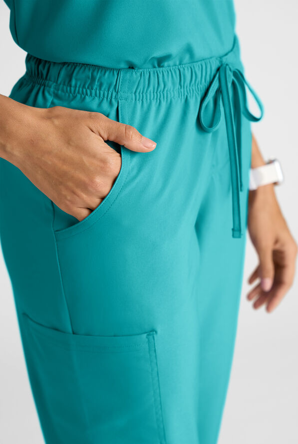 Easy STRETCH Eden Women's 4-Pocket Drawstring Scrub Pants - Petite - Teal - 6