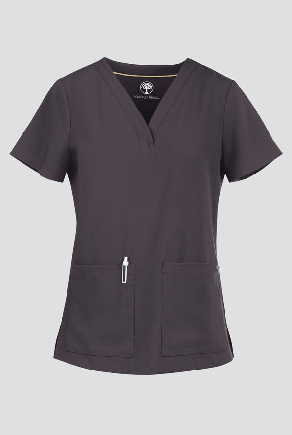 Blusa m&eacute;dica Healing Hands Quest Briana STRETCH con 3 bolsillos y cuello en Y para mujer - Pewter - 1