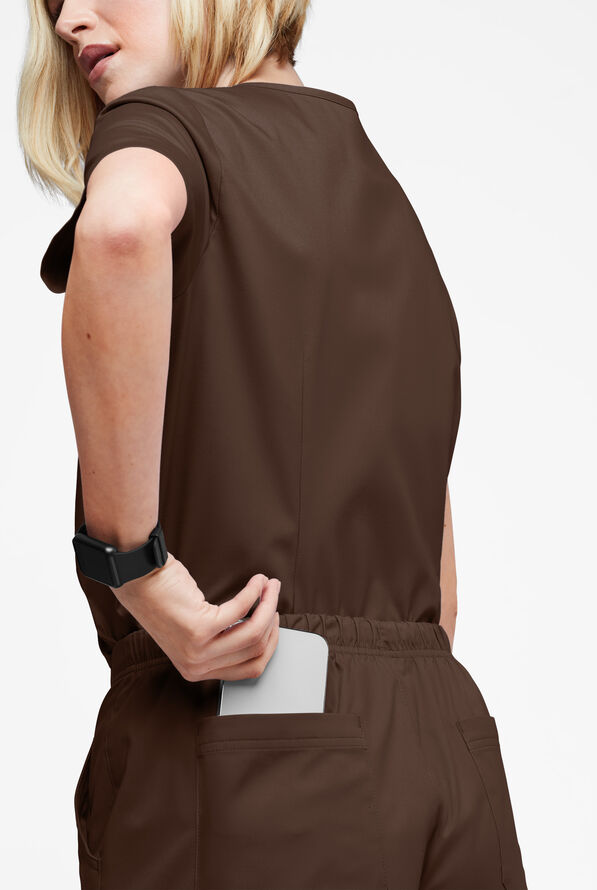 Butter-Soft STRETCH Women's V-Neck Tuck In Top - Coffee Bean - 4