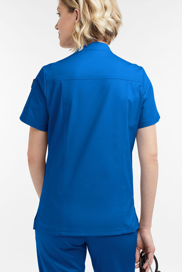 Butter-Soft STRETCH Women's 6-Pocket Collar Neck Zip Front Scrub Top - Royal - 4