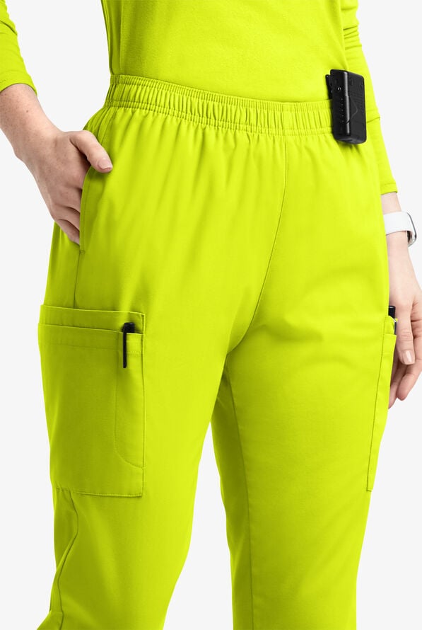 Butter-Soft Originals Women's 7-Pocket Tapered Jogger Cargo Scrub Pants - Lime Crush - 2