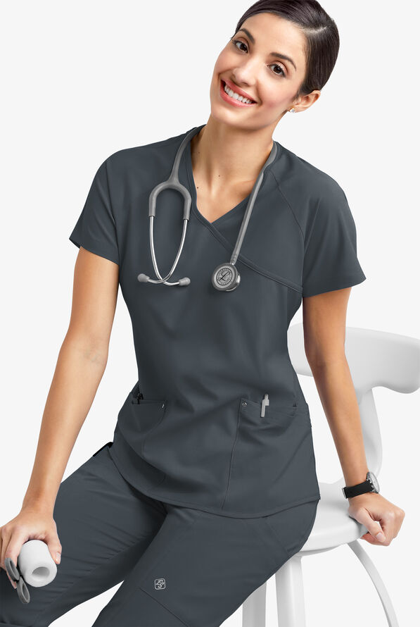 Easy STRETCH Cara Women's 4-Pocket Raglan Scrub Top - Pewter - 6