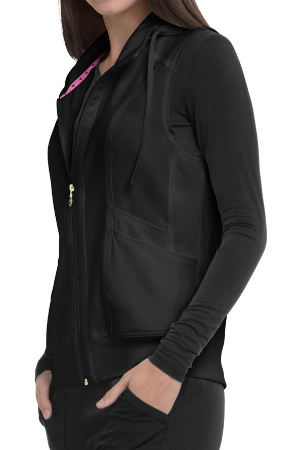 heartsoul Break On Through Women's 4-Pocket STRETCH With Removable Hoodie Scrub Vest - Black - 3