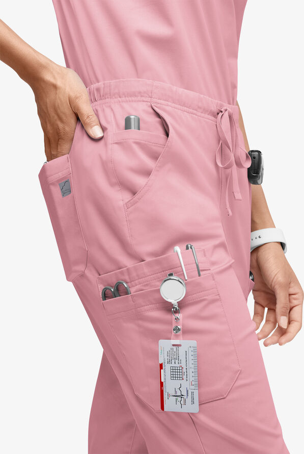 Butter-Soft STRETCH Women’s 10-Pocket Mid Rise Straight Leg Scrub Pant - Tall - Cosmo Pink - 3