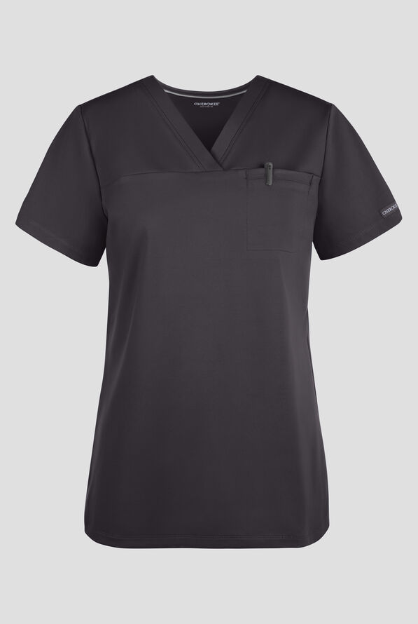 Cherokee Achieve Women's 1-Pocket Tuck in V-Neck Scrub Top - Pewter - 1