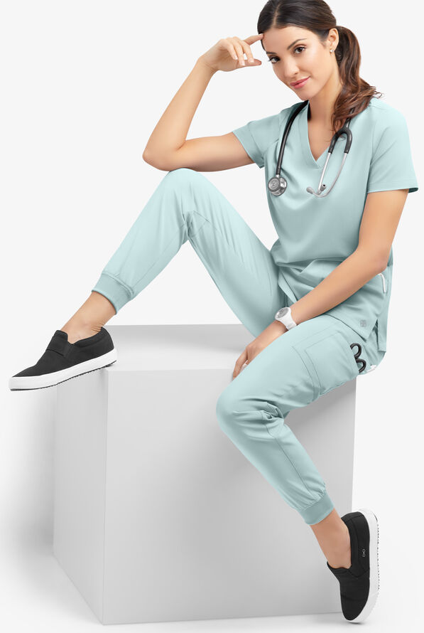 Easy STRETCH Mila Women's 7-Pocket Jogger Scrub Pants - Tall - Ocean Mist - 2