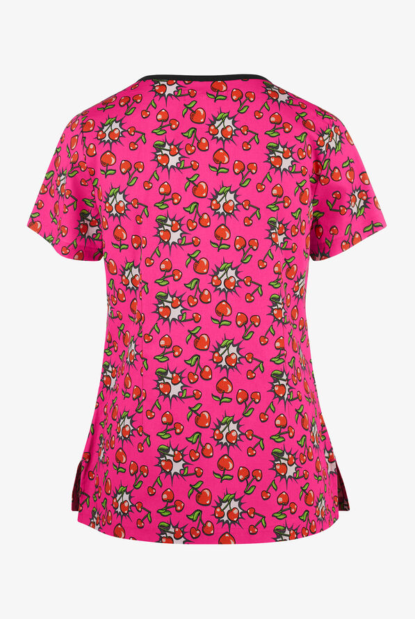 Betsey Johnson Cherry Heart Pow Print Scrub Top - null - 2