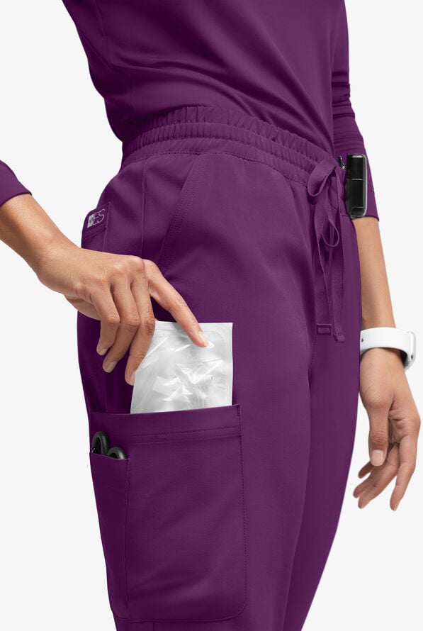 Easy STRETCH Naya Women’s Natural Waist 6-Pocket Straight Leg Scrub Pants - Petite - Eggplant - 2