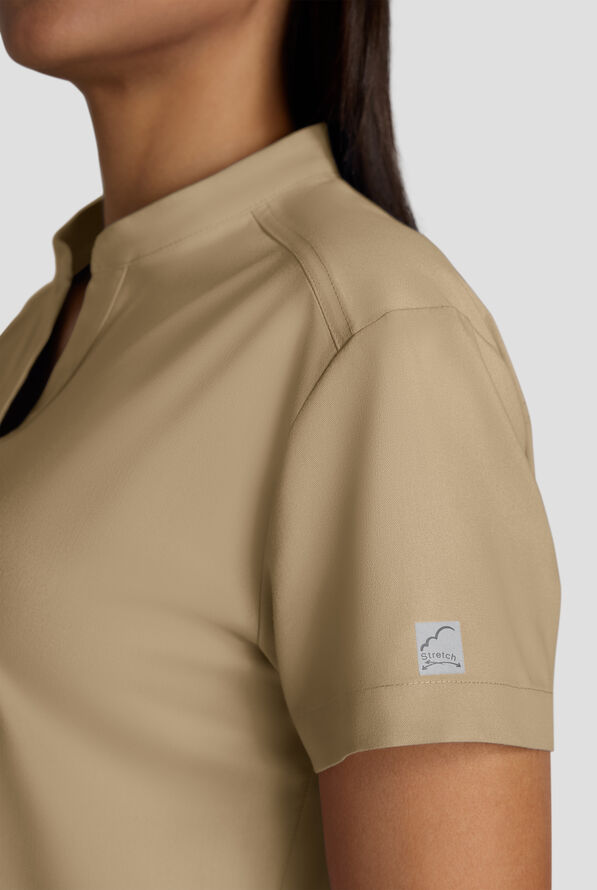 Butter-Soft STRETCH FLXTEK+ Women's 2-Pocket Oversized Henley Scrub Top - Golden Sand - 4