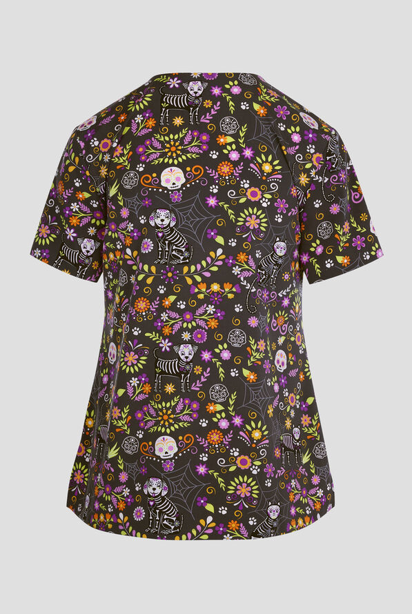 Cherokee Day Of The Pets Women's 2-Pocket STRETCH V-Neck Print Scrub Top - null - 2