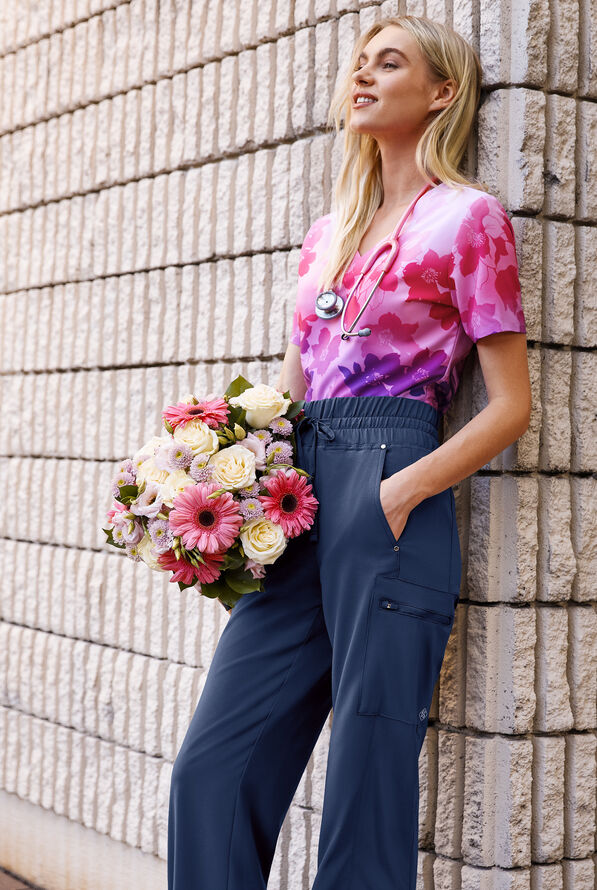 Easy STRETCH Floral Ombre Royal Women's V-Neck Top - null - 3