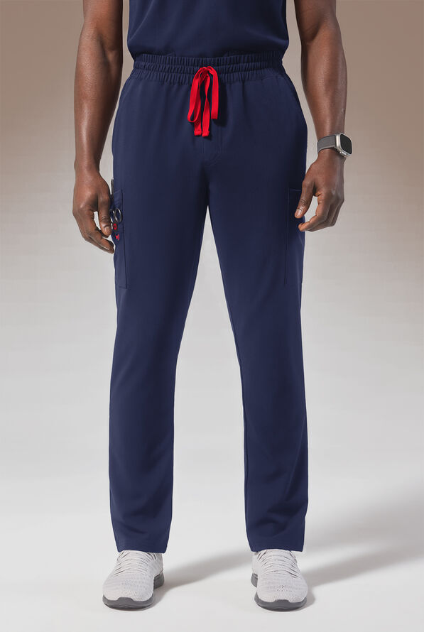 Hypothesis (RED) Men's 8-Pocket STRETCH Straight Leg Cargo Scrub Pant - Navy - 1