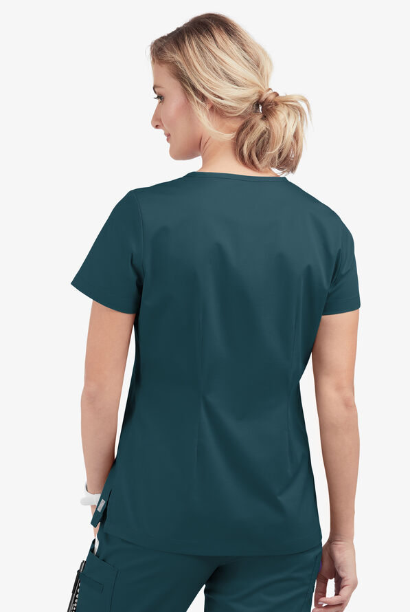 Blusa m&eacute;dica Butter-Soft STRETCH con cuello en V y 2 bolsillos para mujer - Caribbean Blue - 4