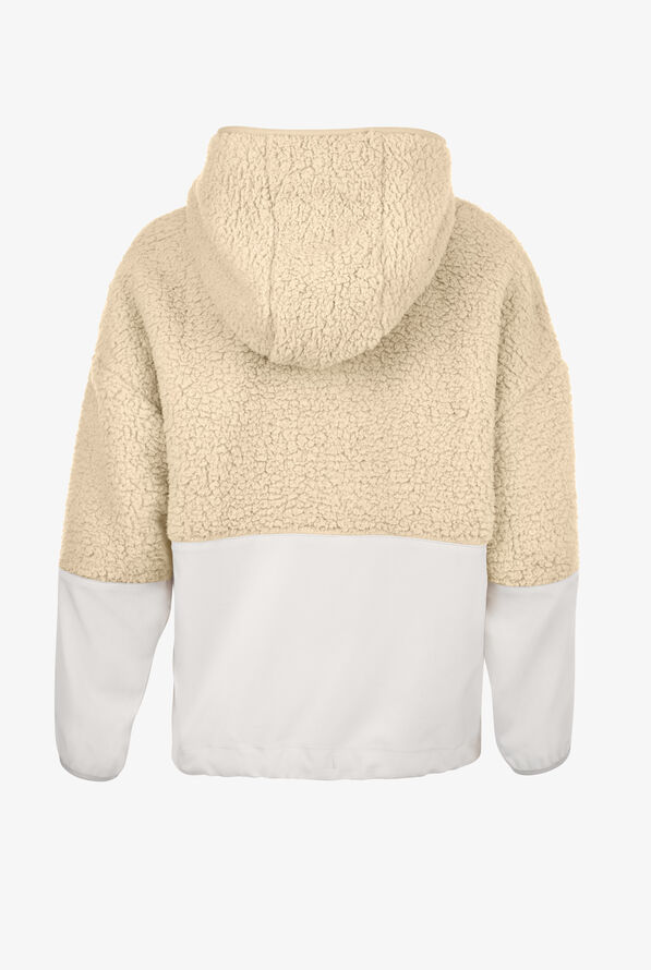 Med Couture Amp  Women's 3-Pocket STRETCH Sherpa Fleece Two-Tone Pull Over Zip Scrub Jacket - Nitro Nude - 2