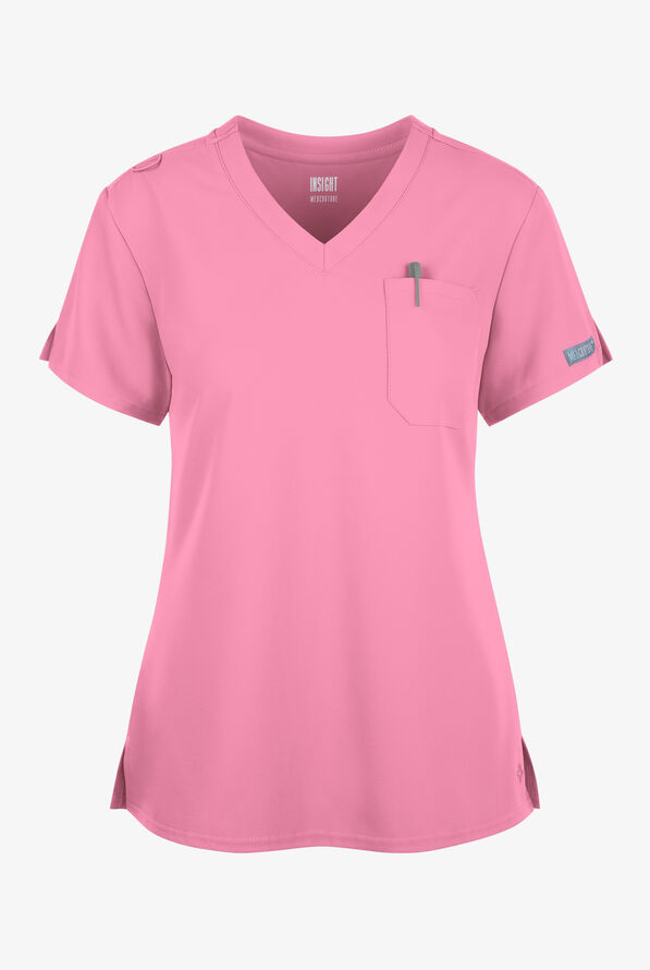 Med Couture Insight Women's 1-Pocket Tuck In V-Neck Scrub Top - Taffy Pink - 1