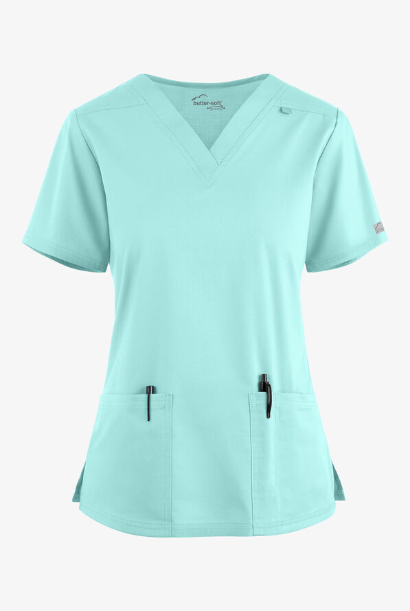 Butter-Soft STRETCH Women's 4-Pocket V-Neck Scrub Top - Sea Frost - 1