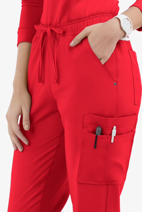 Easy STRETCH Halle Women's 11-Pocket Ruched Leg Jogger Scrub Pants - Atomic Red - 3