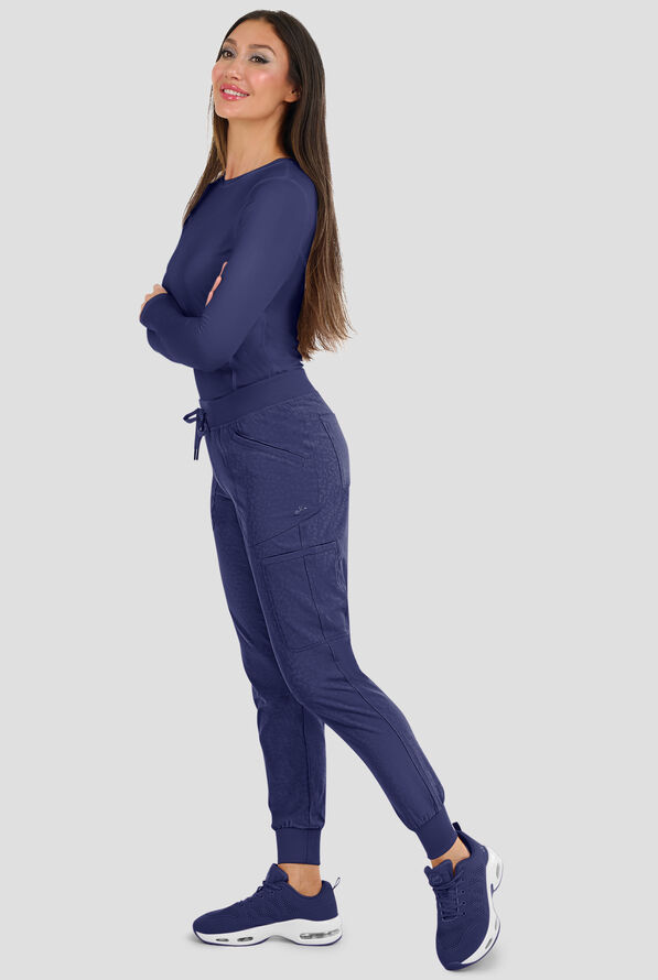 Zavate Ava Therese Cheetah Jacquard Sheba Women&rsquo;s 6-Pocket STRETCH Cargo Jogger Scrub Pant - Navy - 4
