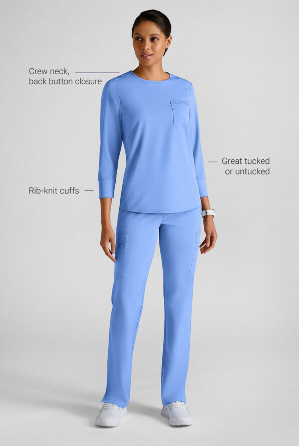 Blusa médica WhisperLite con mangas 3/4 para mujer - Ceil Blue - 3