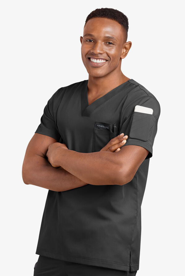 Advantage STRETCH Men's 4-Pocket V-Neck Scrub Top - Black - 6