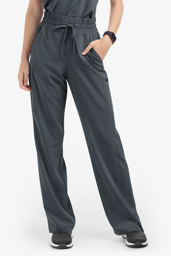 Easy STRETCH Ellie Women's 5-Pocket High Waisted Wide Leg Scrub Pants - Tall - Pewter - 1