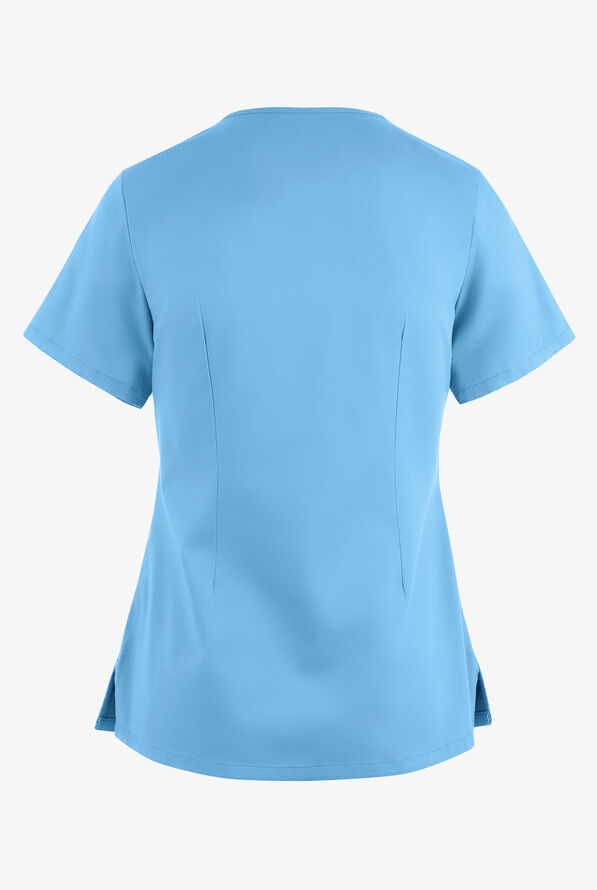 Blusa m&eacute;dica UA Butter-Soft STRETCH con lazos entrecruzados y 4 bolsillos para mujer - Blue Oasis - 4