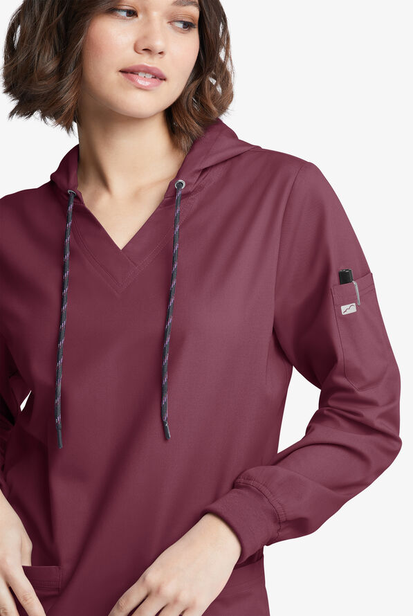 Sudadera médica manga larga Butter-Soft Originals con capucha y 5 bolsillos para mujer - Wine - 5