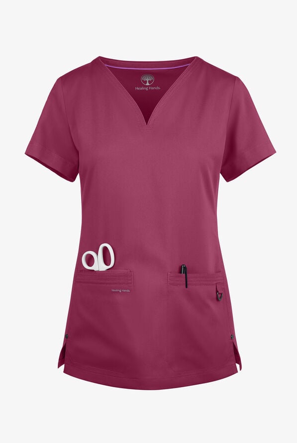 Healing Hands Purple Label Jean Women's 3-Pocket STRETCH Jewel Neck Scrub Top - Baton Rouge - 1