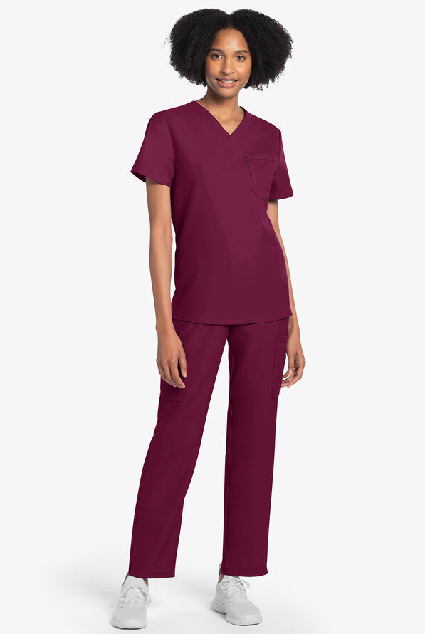 Cherokee Workwear Originals Ultra Unisex 1-Pocket V-Neck Scrub Top - Wine - 4