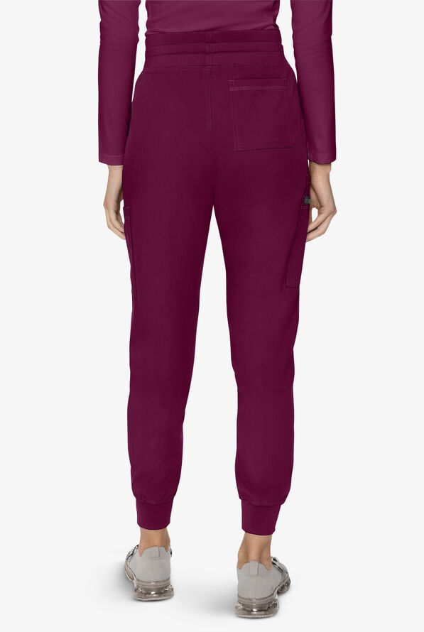 Med Couture Touch Women's 6-Pocket STRETCH High Waisted Double Cargo Jogger Scrub Pants - Wine - 4
