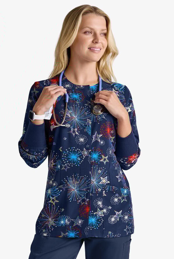 Butter-Soft STRETCH Shining Fourth Navy Women's Printed Long Sleeve Snap Front Jacket - null - 5