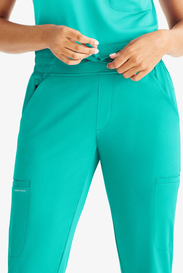 HH Works by Healing Hands Rhea Women's 6-Pocket STRETCH Cargo Jogger Scrub Pants - Ocean Breeze - 2