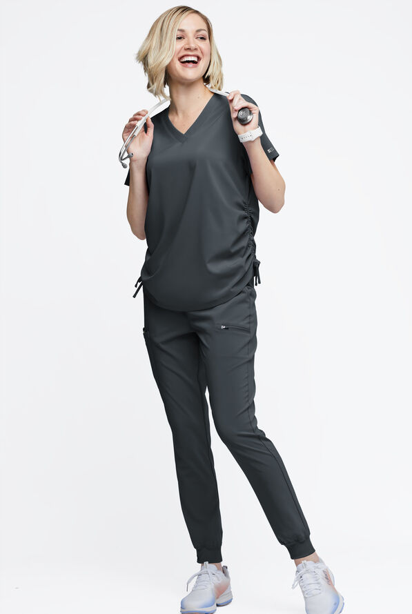 Easy STRETCH Tori Women's Cooling Knit Back Maternity Scrub Top - Pewter - 6