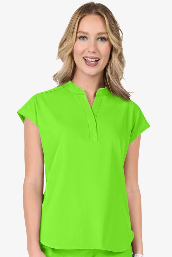 Blusa m&eacute;dica Zavate Ava Therese Piper STRETCH con cuello mao y 2 bolsillos para mujer - Electric Green - 2